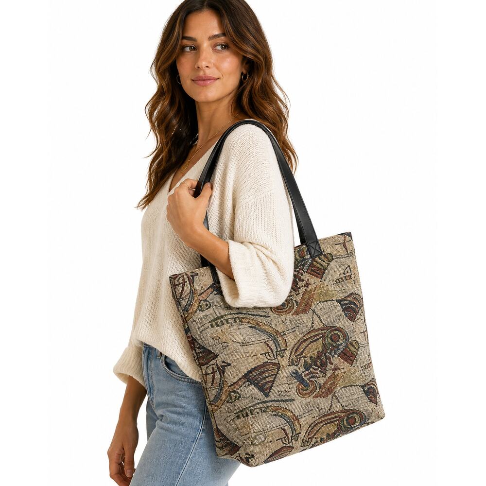Makskut Tapestry Tote Bag Paisley Floral Woven Fabric Shoulder Neutral Boho